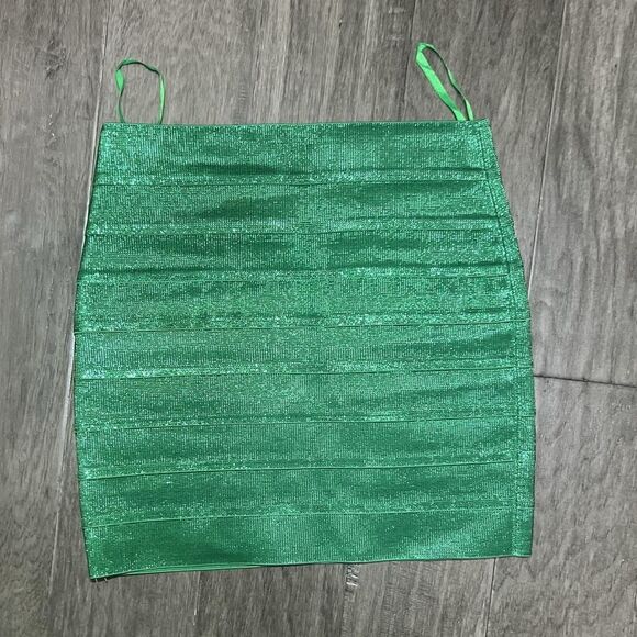Green metallic mini skirt. Feel like spanx. Size Small #greenskirt# - Picture 1 of 7